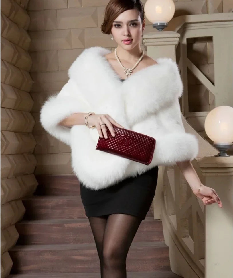 Luxury Faux Fur Scarf Cape Winter Warm Bolero Bridal  Poncho Elegant Soft  Mink Female Wedding Cloak  Jacket E162