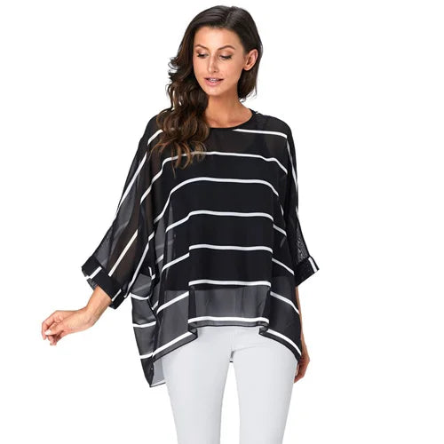 BHflutter Blouse Plus Size 2022 New Batwing Casual Summer Blouse Women Boho Chiffon Shirt Top Shirt Women