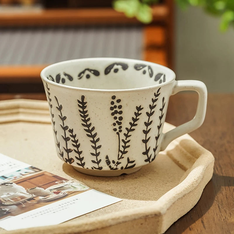 Ceramic Latte Mug 13.4oz Porcelain Coffee Cups with Handle Boho Cup for Tea Hot Cocoa Cappuccino Home Office Cafe Birthday Gift