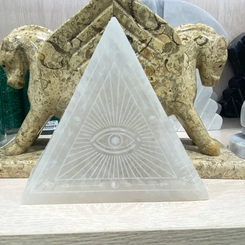 Natural Selenite Big  Triangle  Fatima Retro Demon Eyes Crystal Quartz Healing Home Decor Stone Craft 1PC