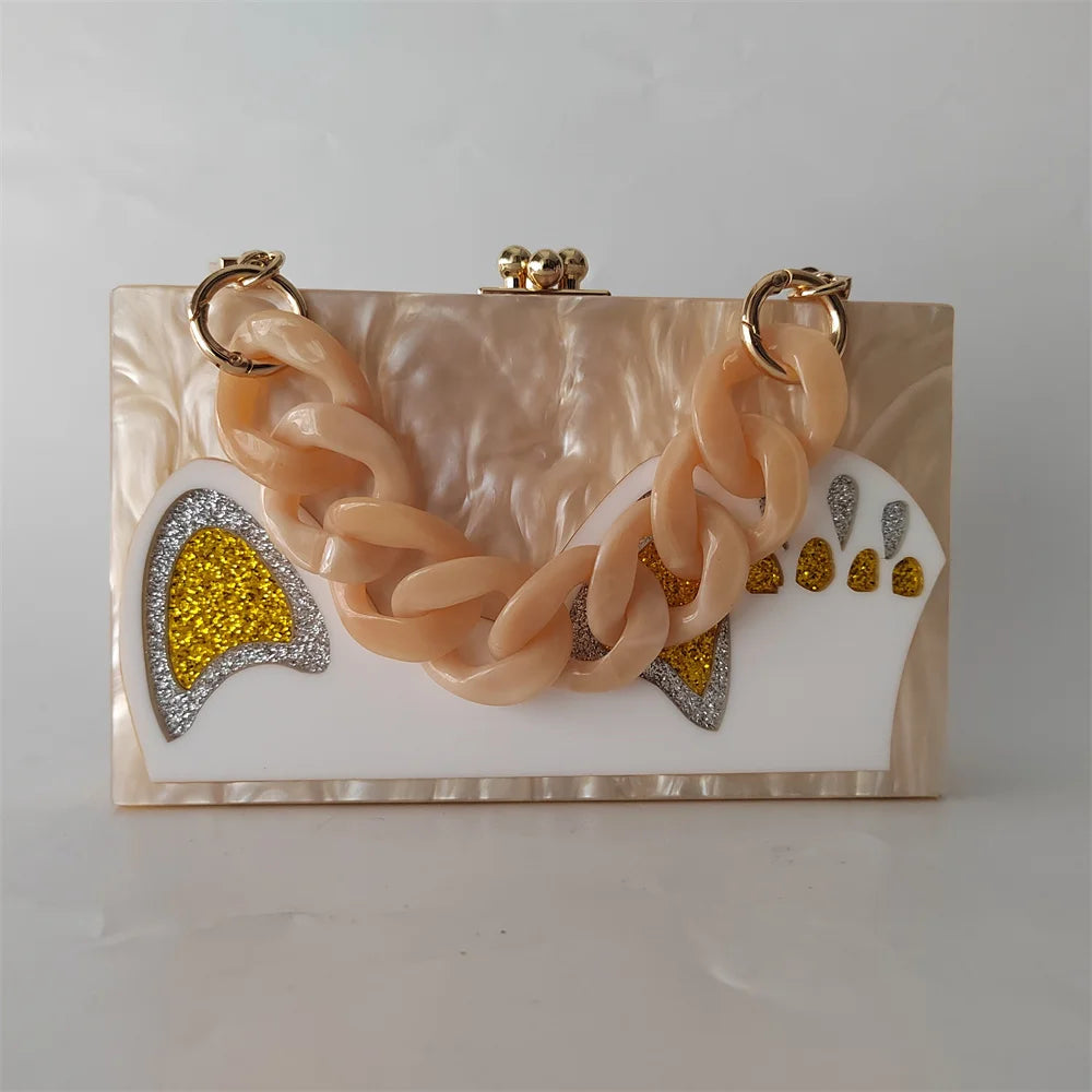 Cartoon Pearl Nude White Female Mini  Wallet Brand Women Acrylic Evening Bag Wedding Party Clutch Purse Prom Casual Box Handbag