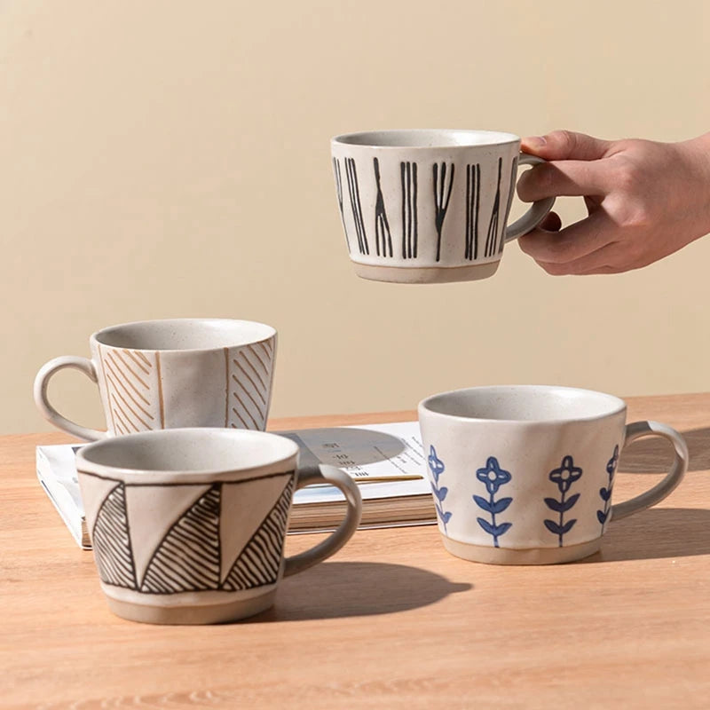 Ceramic Latte Mug 13.4oz Porcelain Coffee Cups with Handle Boho Cup for Tea Hot Cocoa Cappuccino Home Office Cafe Birthday Gift