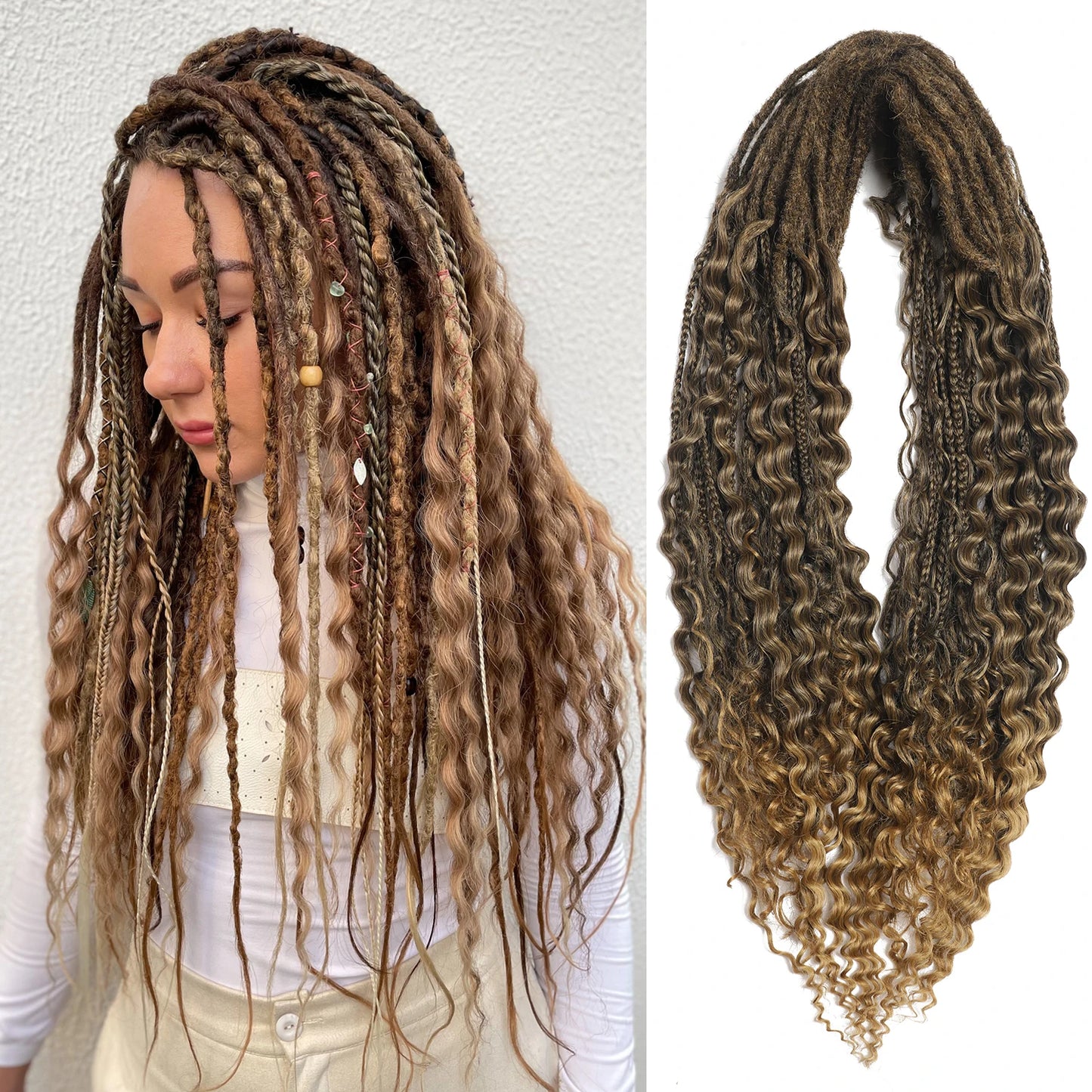 Double Ended Synthetic Dreadlock Extensions  Ombre Blonde Boho Crochet Hippie Dreads 10 Strands Handmade Bohemian Box Braids