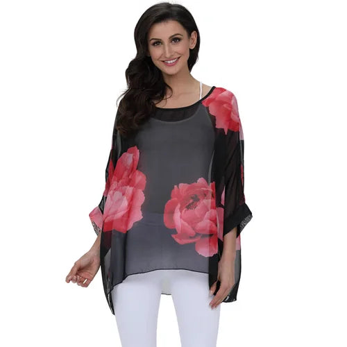 BHflutter Blouse Plus Size 2022 New Batwing Casual Summer Blouse Women Boho Chiffon Shirt Top Shirt Women