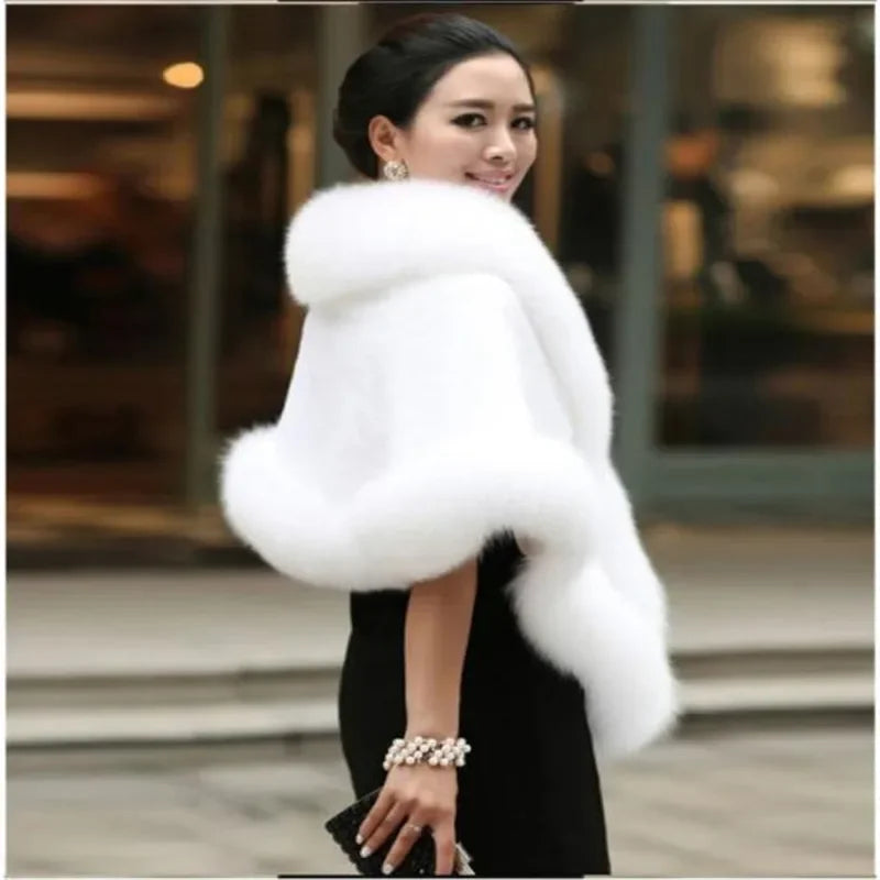 Luxury Faux Fur Scarf Cape Winter Warm Bolero Bridal  Poncho Elegant Soft  Mink Female Wedding Cloak  Jacket E162