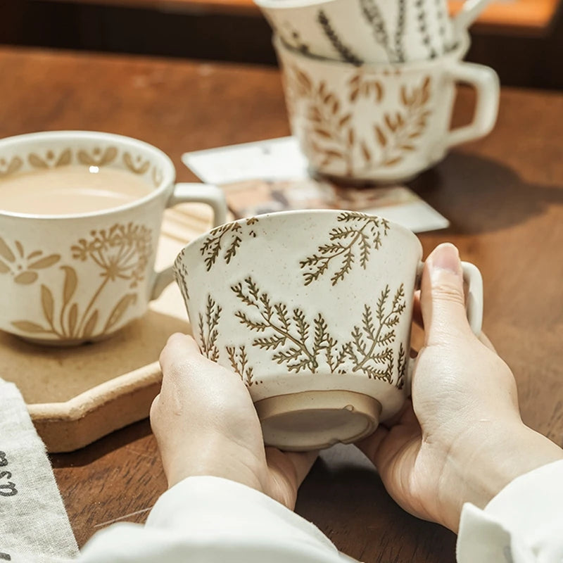 Ceramic Latte Mug 13.4oz Porcelain Coffee Cups with Handle Boho Cup for Tea Hot Cocoa Cappuccino Home Office Cafe Birthday Gift