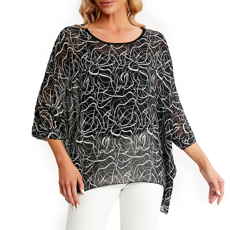 BHflutter Blouse Plus Size 2022 New Batwing Casual Summer Blouse Women Boho Chiffon Shirt Top Shirt Women