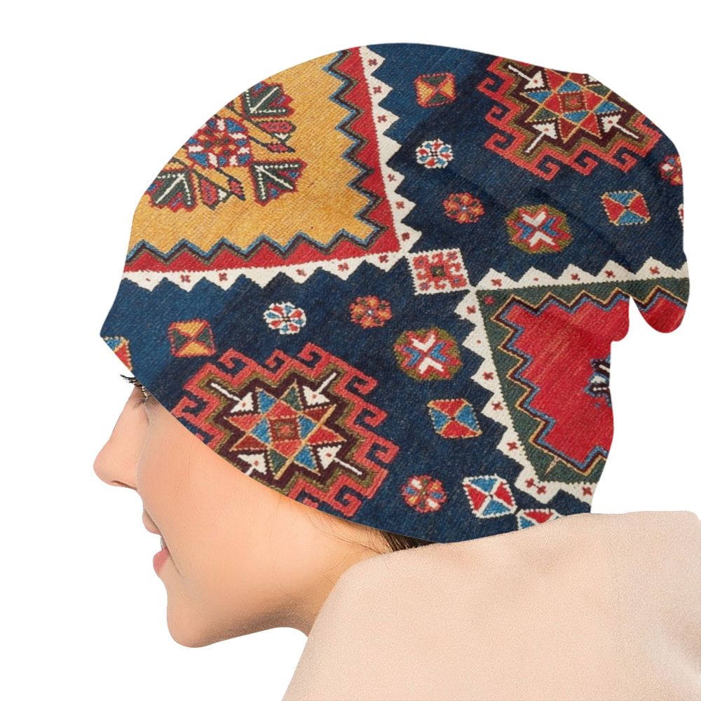 Custom Persian Kilim Print Skullies Beanies Caps Cool Warm Knitted Hats Unisex Bohemian Geometric Ethnic Style Bonnet Hats