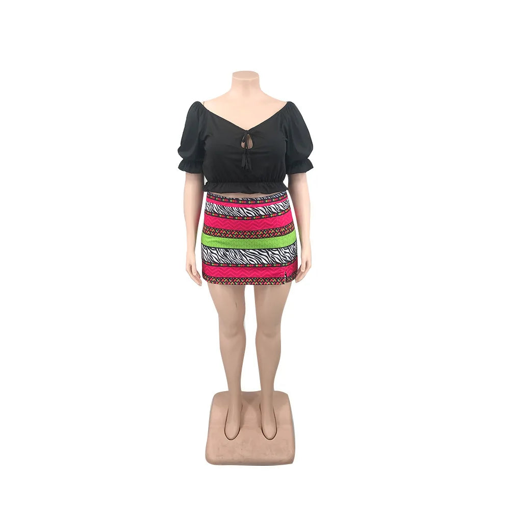 2022 Sexy Women Plus Size Two Piece Sets One Word Shoulder Top and Mini Skirt Pants Summer Bohemian Wholesale Dropshipping