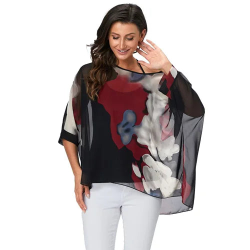 BHflutter Blouse Plus Size 2022 New Batwing Casual Summer Blouse Women Boho Chiffon Shirt Top Shirt Women