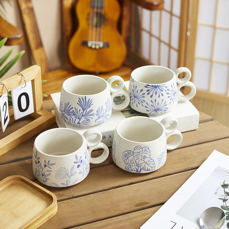 Ceramic Latte Mug 13.4oz Porcelain Coffee Cups with Handle Boho Cup for Tea Hot Cocoa Cappuccino Home Office Cafe Birthday Gift