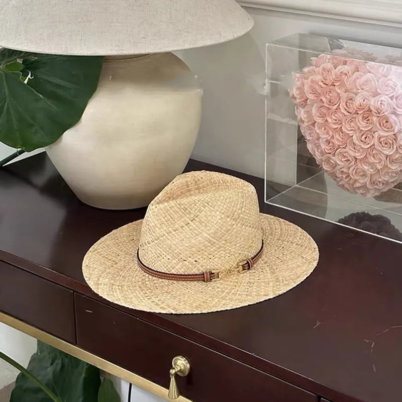 Fashion Vintage Raffia Straw Jazz Hats For Women Men Caps Summer Beach Casual Fedora Hat  Jazz Hat Elegant Sunhat Chapeau Enfant