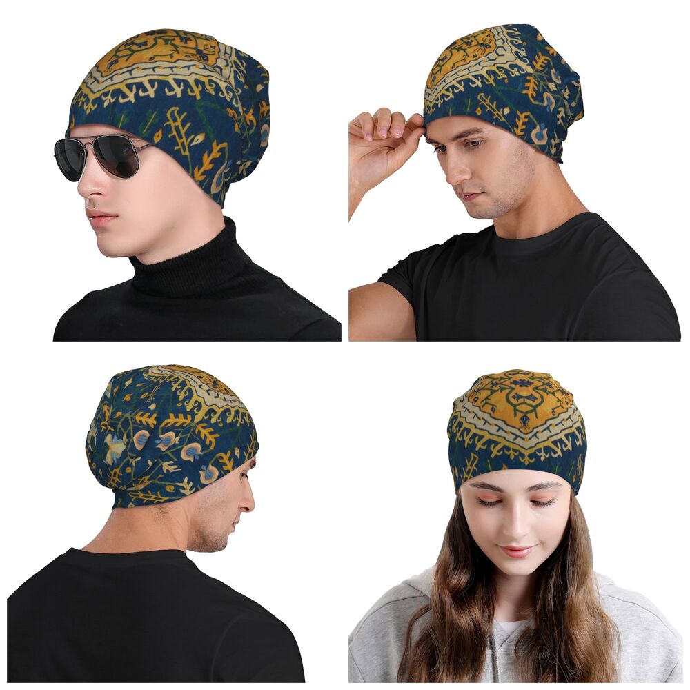 Custom Persian Kilim Print Skullies Beanies Caps Cool Warm Knitted Hats Unisex Bohemian Geometric Ethnic Style Bonnet Hats