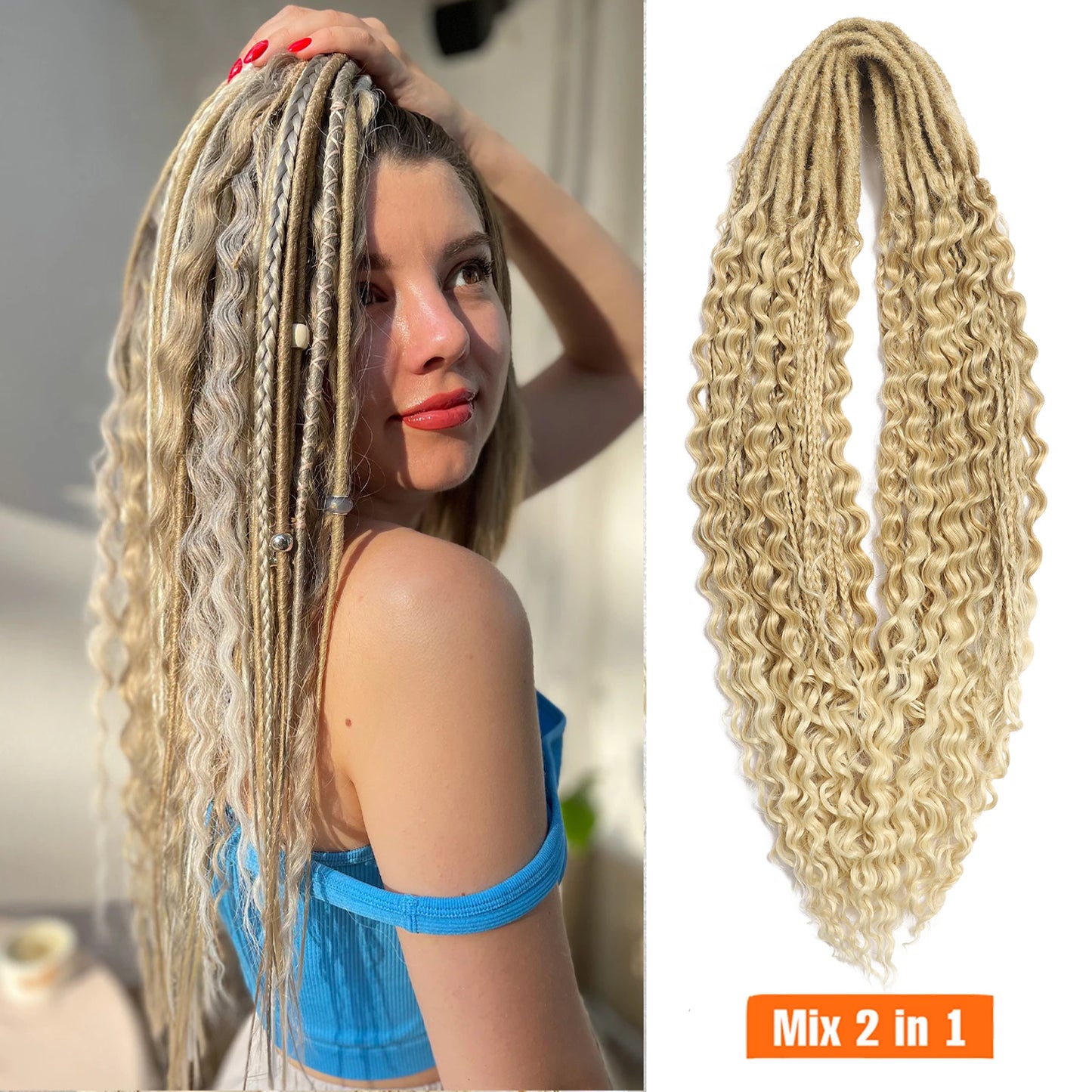 Double Ended Synthetic Dreadlock Extensions  Ombre Blonde Boho Crochet Hippie Dreads 10 Strands Handmade Bohemian Box Braids