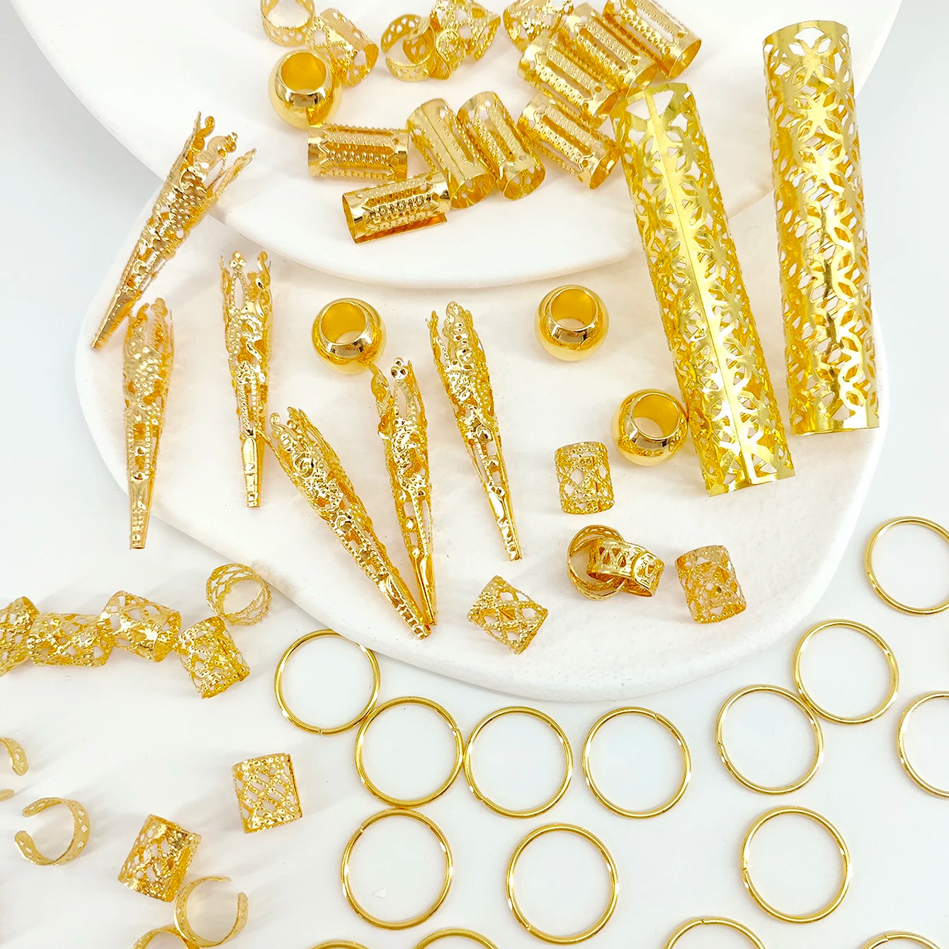102pcs boho Hollow Braids Hair Rings Metal Dreadlock Hair Cuff Pins Different Length Hair Barrettes For Women  Hair Accessories