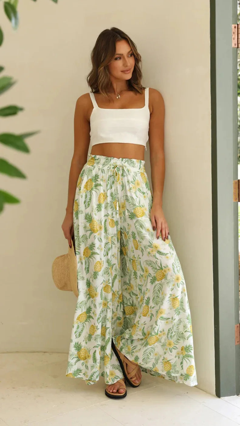 Women's Boho Pant Casual High Waist Loose Sweatpants Trousers Capris Wide Leg Pants Skirt Fashion Women Clothes Pantalones Mujer