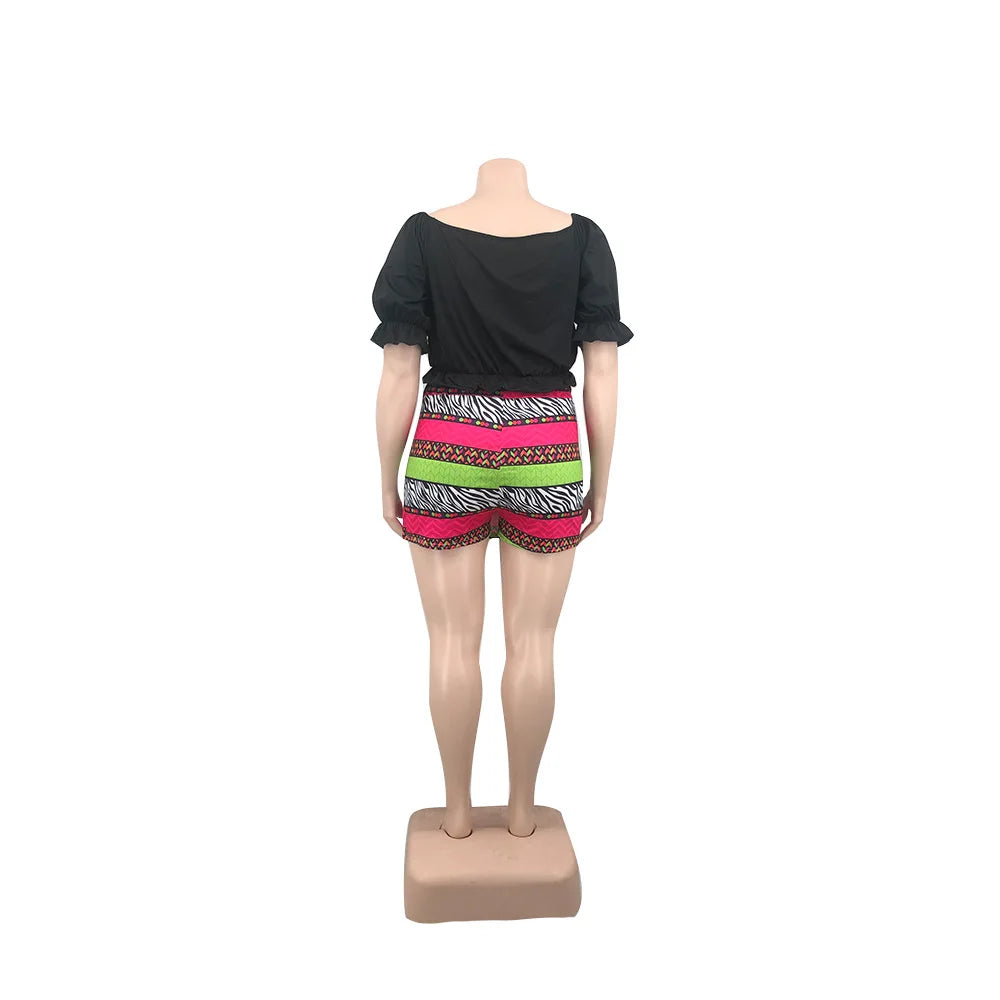 2022 Sexy Women Plus Size Two Piece Sets One Word Shoulder Top and Mini Skirt Pants Summer Bohemian Wholesale Dropshipping