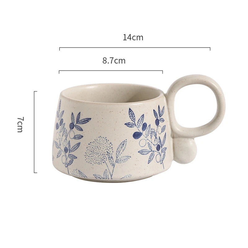 Ceramic Latte Mug 13.4oz Porcelain Coffee Cups with Handle Boho Cup for Tea Hot Cocoa Cappuccino Home Office Cafe Birthday Gift