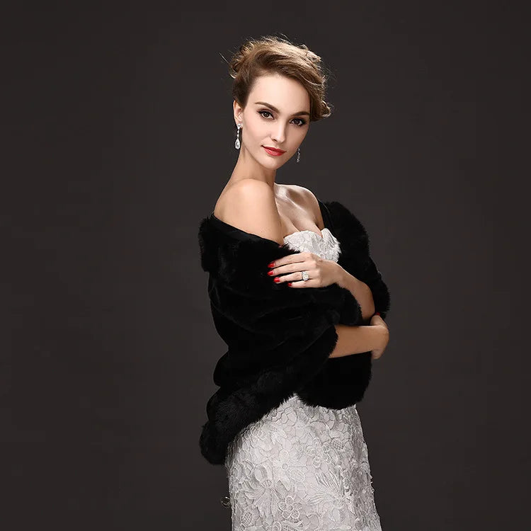 Luxury Faux Fur Scarf Cape Winter Warm Bolero Bridal  Poncho Elegant Soft  Mink Female Wedding Cloak  Jacket E162