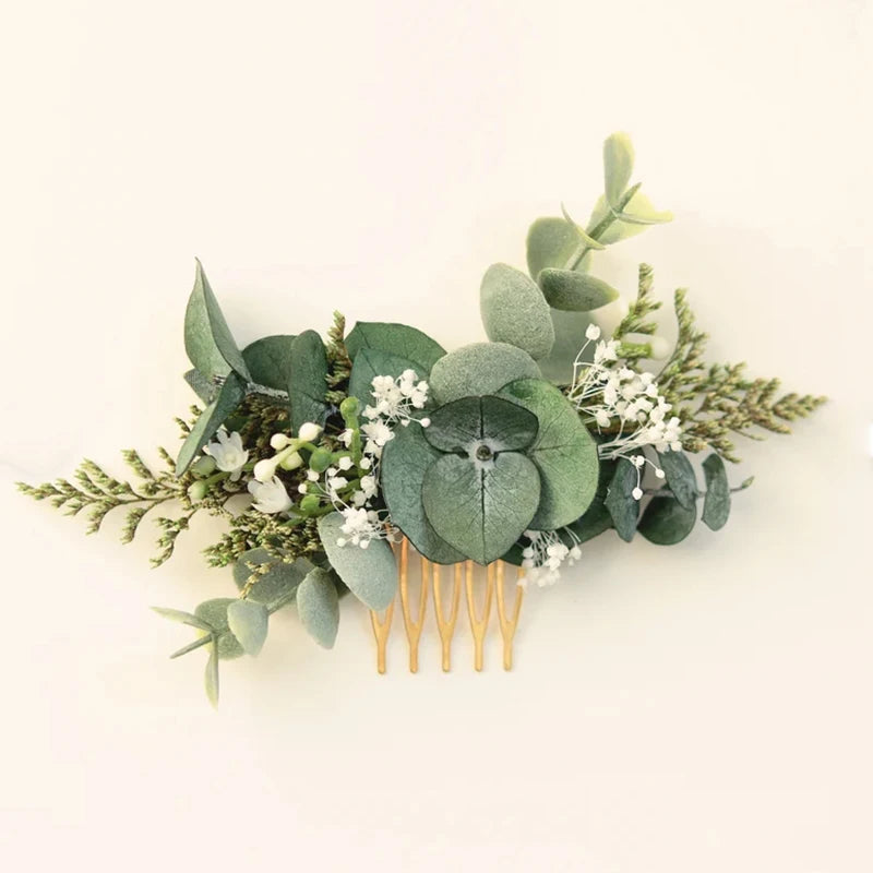 Greenery  Handmade Eucalyptus Bridal Hair Comb, Boho Wedding Headpiece, Romantic Dried Flower Comb for Bridesmaids supplies