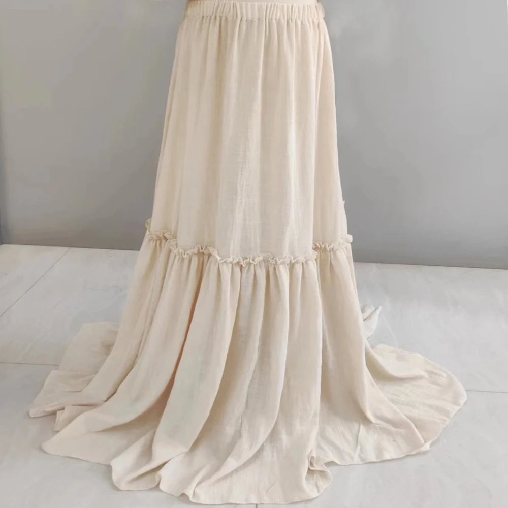 Comfortable linen cotton 1.3-meter long skirt