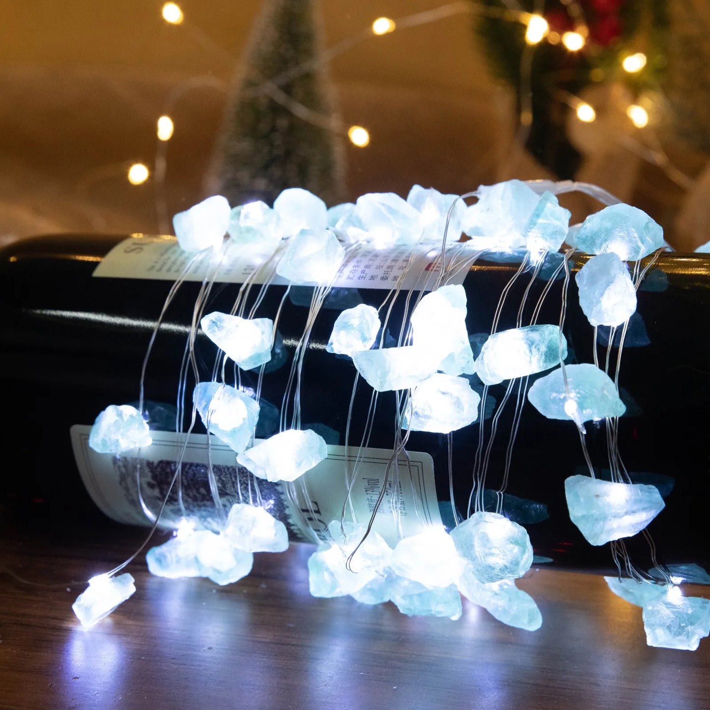 3m Natural Rose Quartz Raw Stone Crystal Lamp Healing Gemstone Amethyst Rough Stone Festival Led String Light Home Decoration