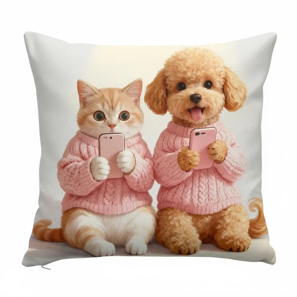 Vibrant Bohemian Style Short Plush Pillow Cover 45x45cm Charming Kitten Living Room Bedroom Decor