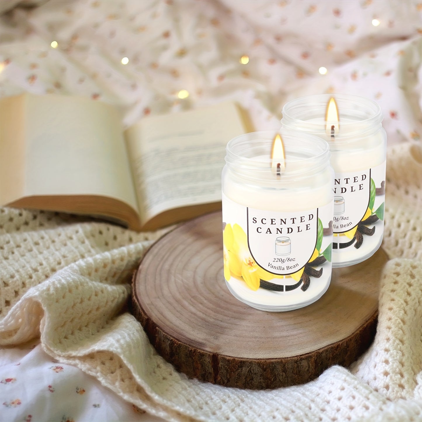 Pack of 2 Vanilla & Bean Blossom Odor Elimination Scented Candles Gift Set for Women, Soy Wax Candles for Home