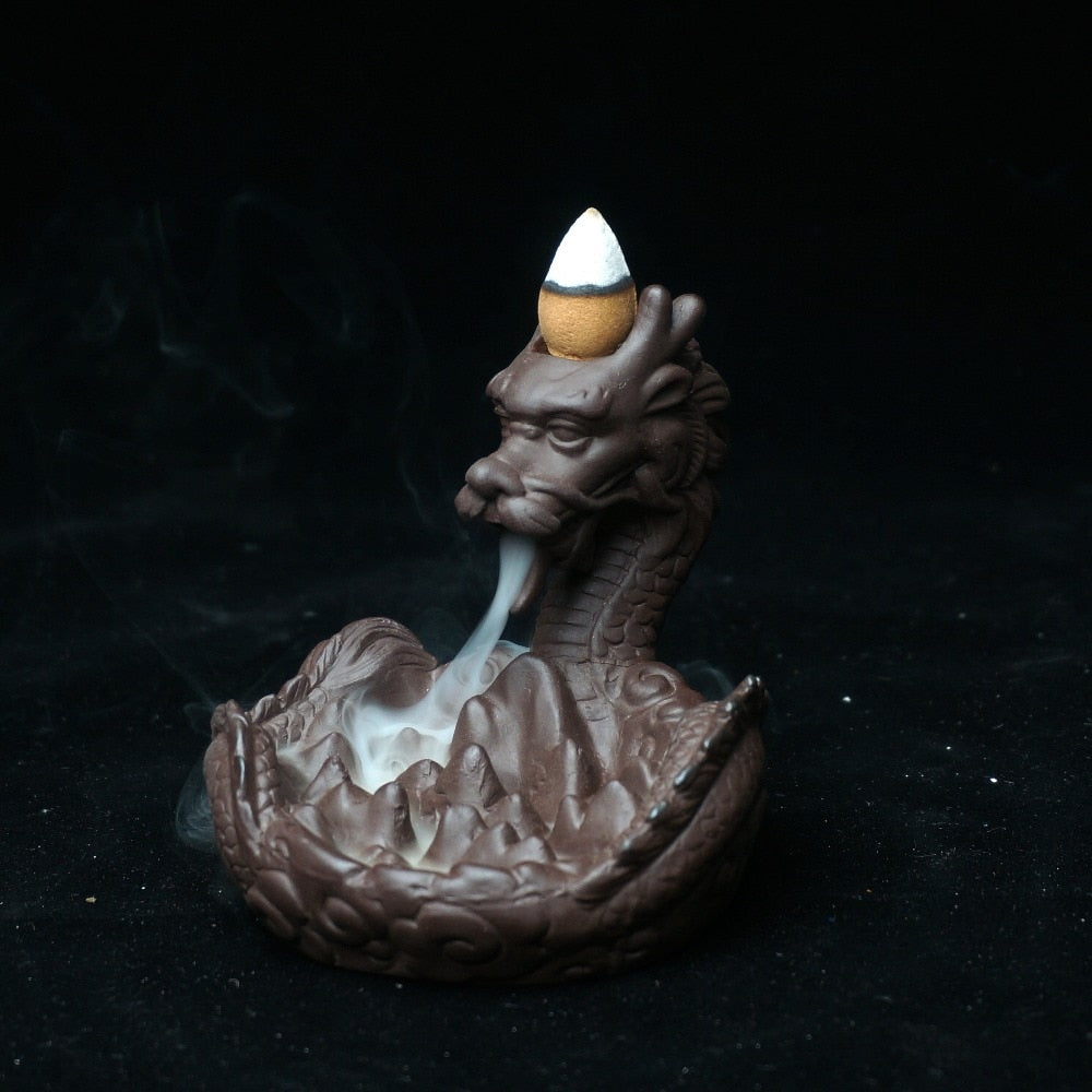 Dragon Statue Backflow Incense Burner  Ceramic Sandalwood Censer Home Ornaments Figurines Backflowing Sandalwood Incensory
