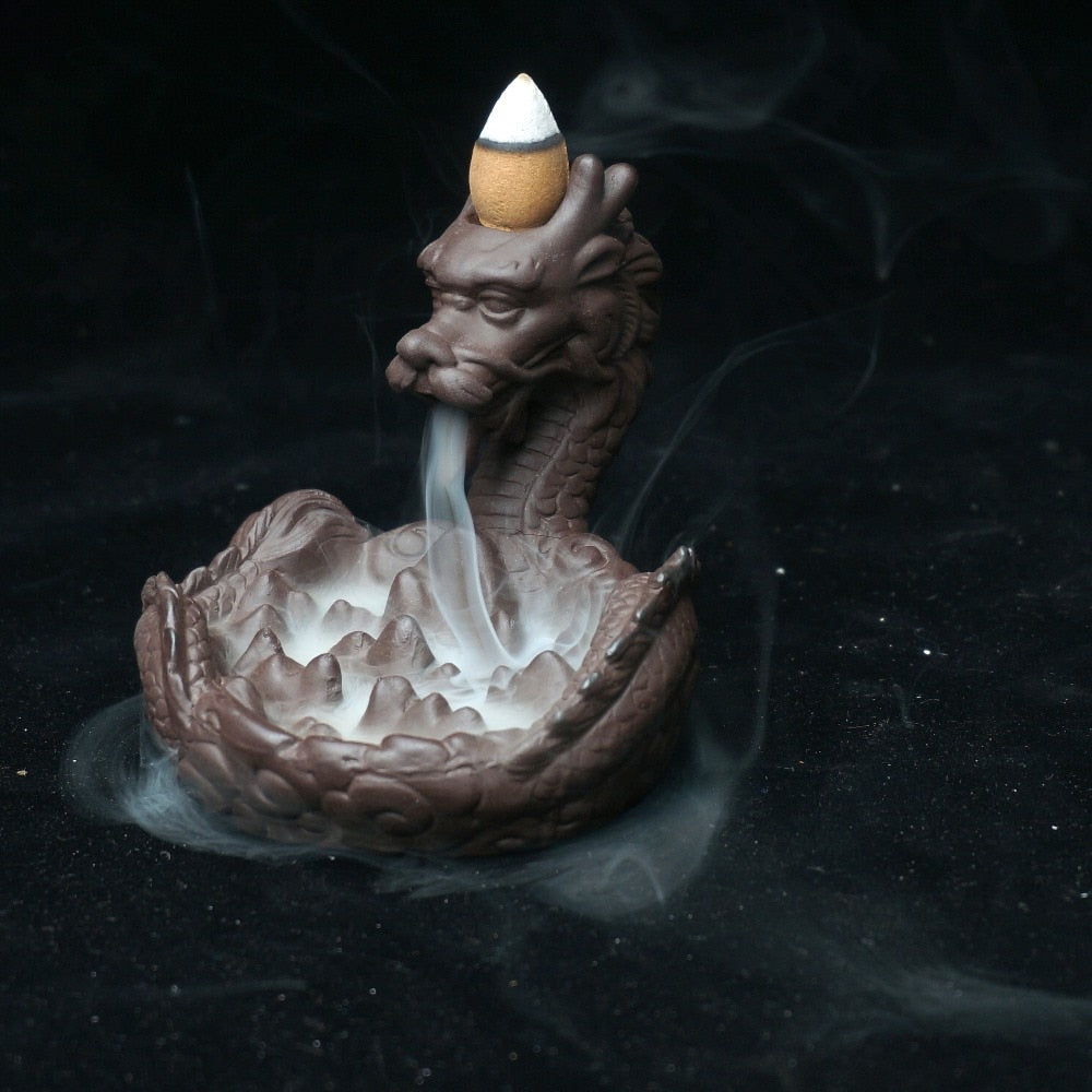 Dragon Statue Backflow Incense Burner  Ceramic Sandalwood Censer Home Ornaments Figurines Backflowing Sandalwood Incensory
