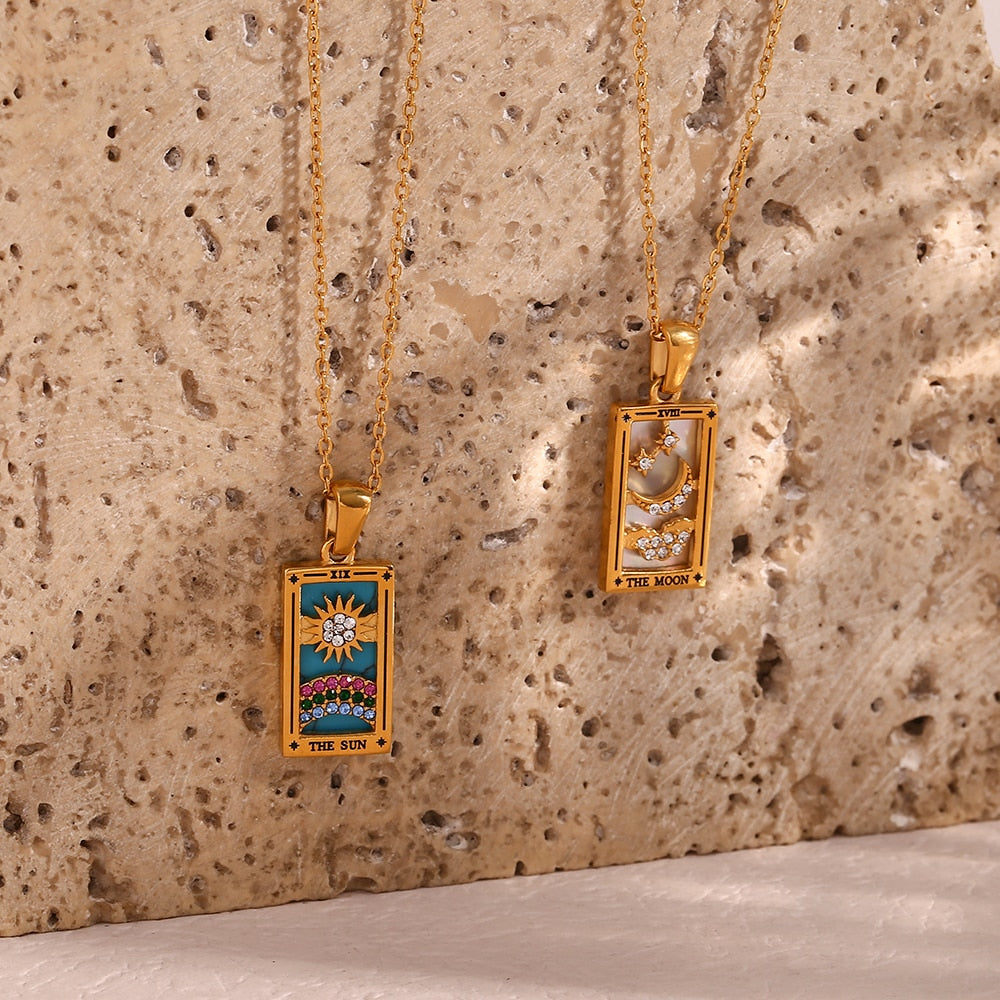 2022 New Design Christmas Jewelry Gift Colorful Gometric Meaningful Moon Sun Lover Stainless Steel Tarot Necklaces For Women