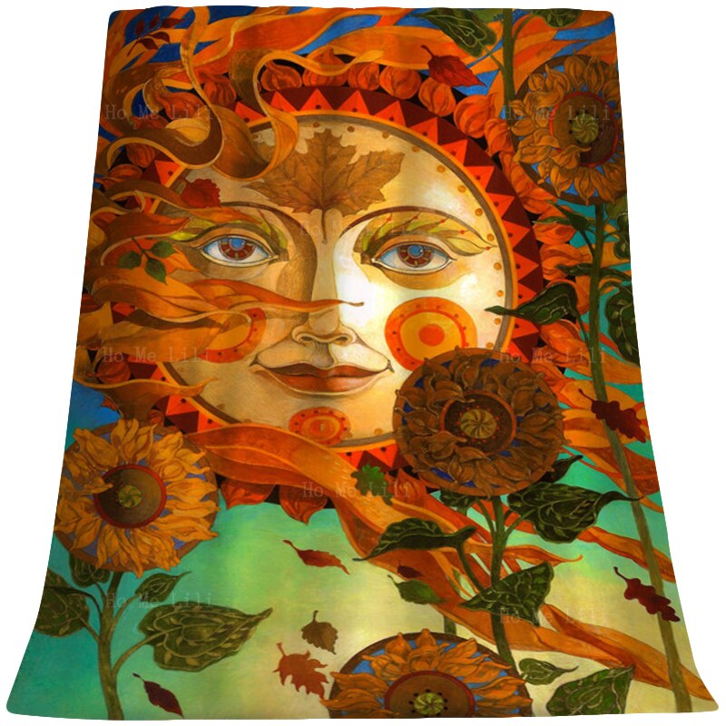 Sun Sunflower Maple Leaf Autumn Spiritual Art Floral Soft Cozy Flannel Blanket By Ho Me Lili Fit For Trave Camping Home Etc
