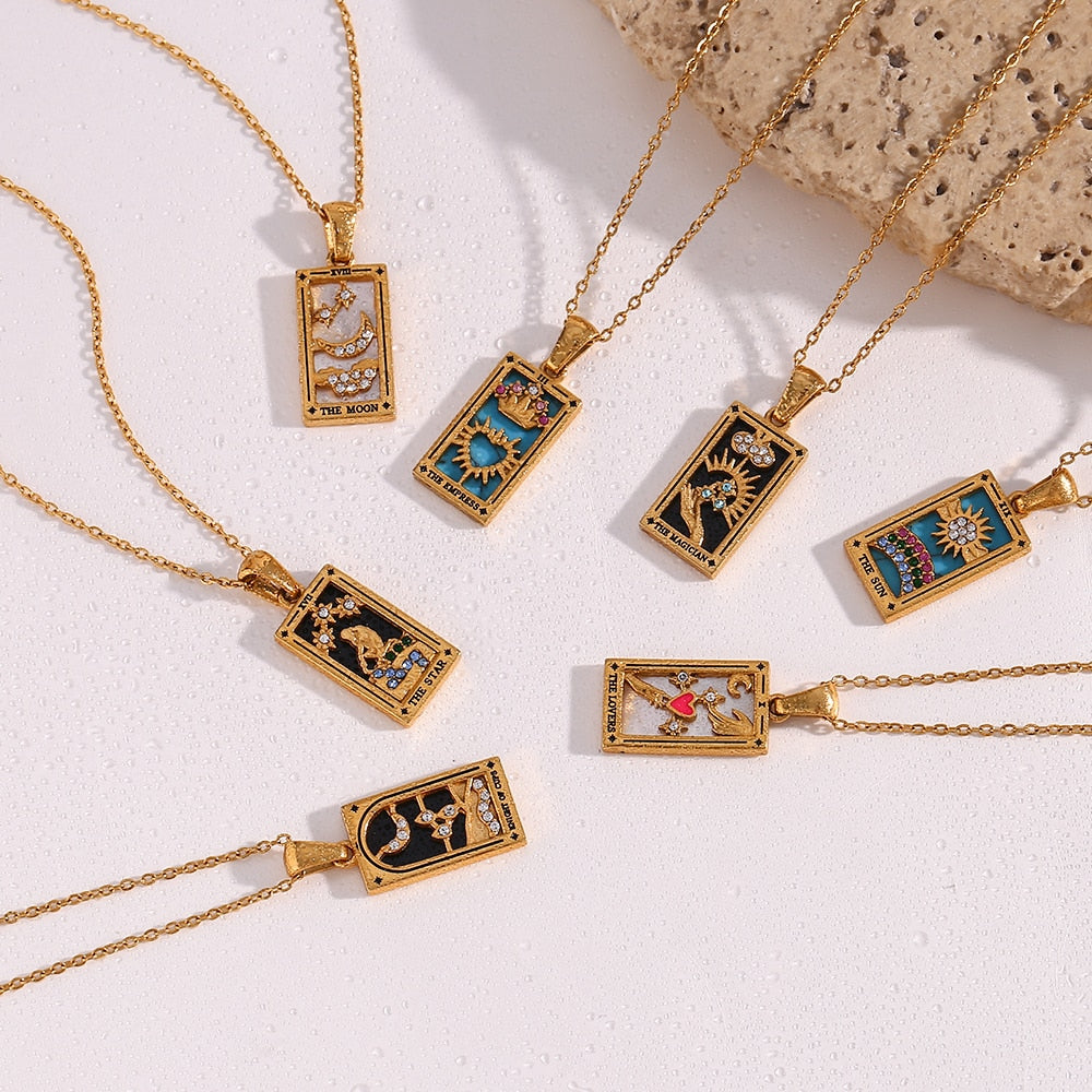 2022 New Design Christmas Jewelry Gift Colorful Gometric Meaningful Moon Sun Lover Stainless Steel Tarot Necklaces For Women